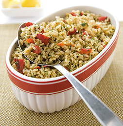 Brown rice with onions and roasted red peppers