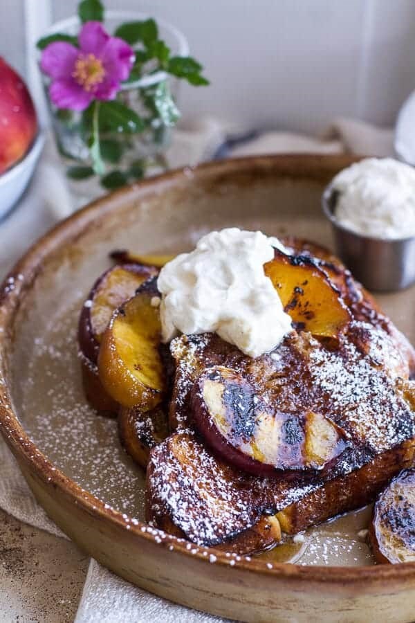 Brown sugar + Kahlúa grilled peaches and cream French toast