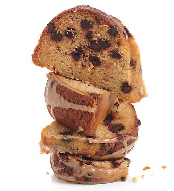 Brown sugar and chocolate chip pound cake with maple-espresso glaze