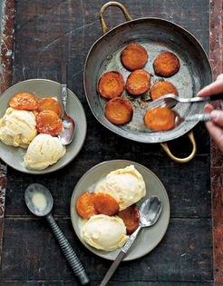 Brown sugar apricots with vanilla rum ice cream