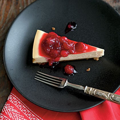Brown sugar cheesecake with cranberry compote