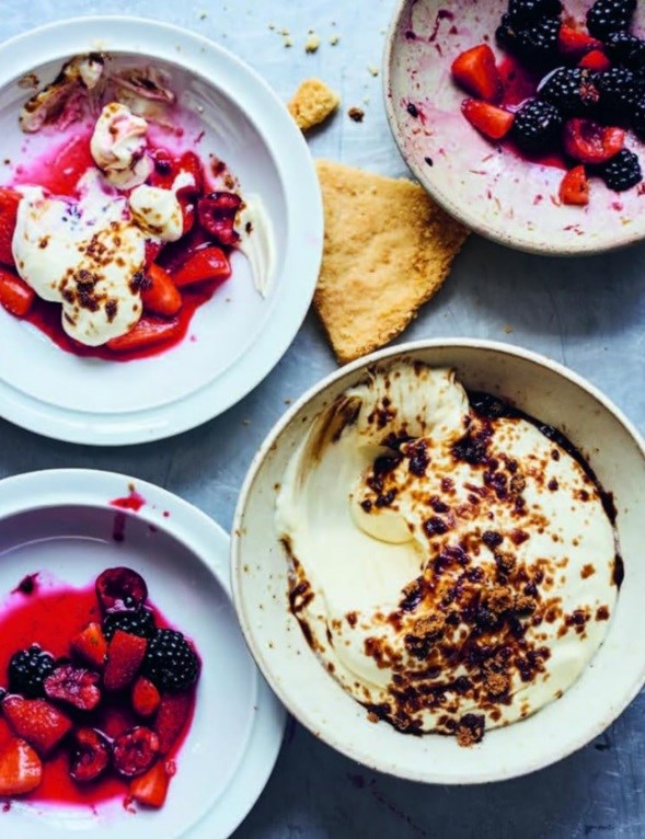 Brown-sugar crusted fool with lime-macerated berries