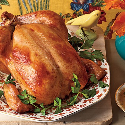 Brown sugar-glazed capon with bourbon gravy