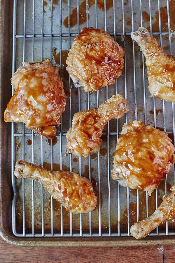 Brown sugar glazed chicken drumsticks and thighs