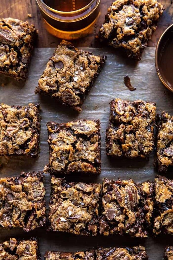Brown sugar maple chocolate pecan pie bars