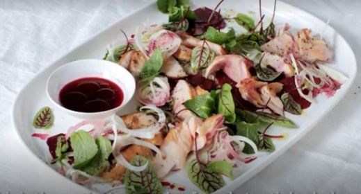 Brown-sugar salmon, pickled beetroot and fennel salad