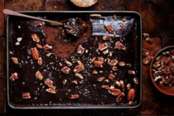 Brown sugar Texas sheet cake with sour cream fudge frosting
