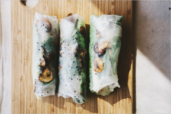Brown sugar tofu + mushroom spring rolls