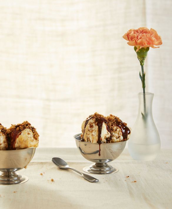 Brown toast & malted-coffee ripple ice cream
