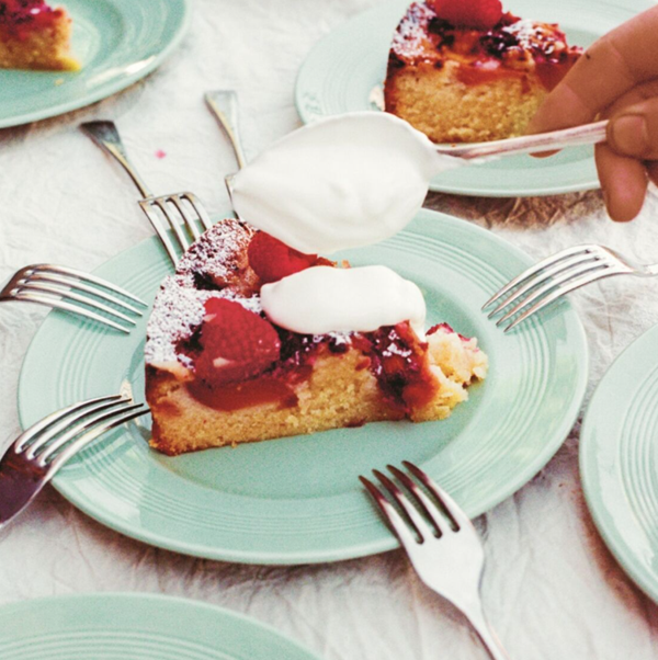 Browned butter, almond, summer fruit cake