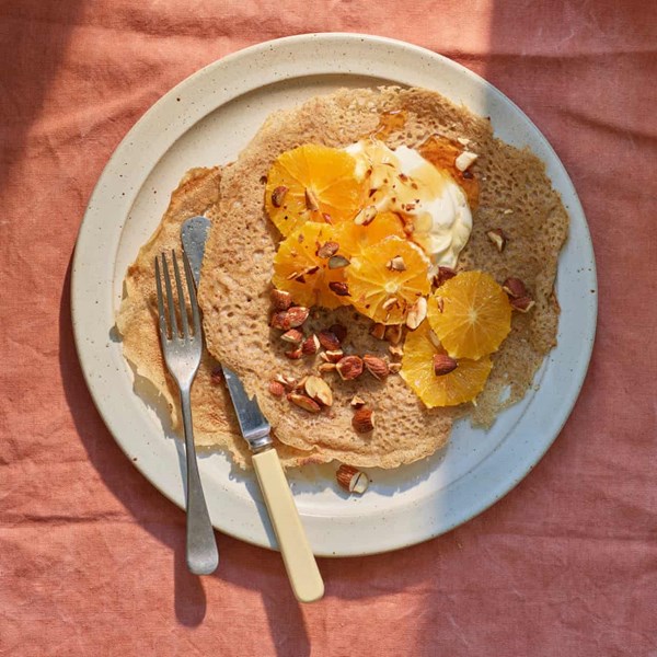 Browned butter and orange buckwheat crepes