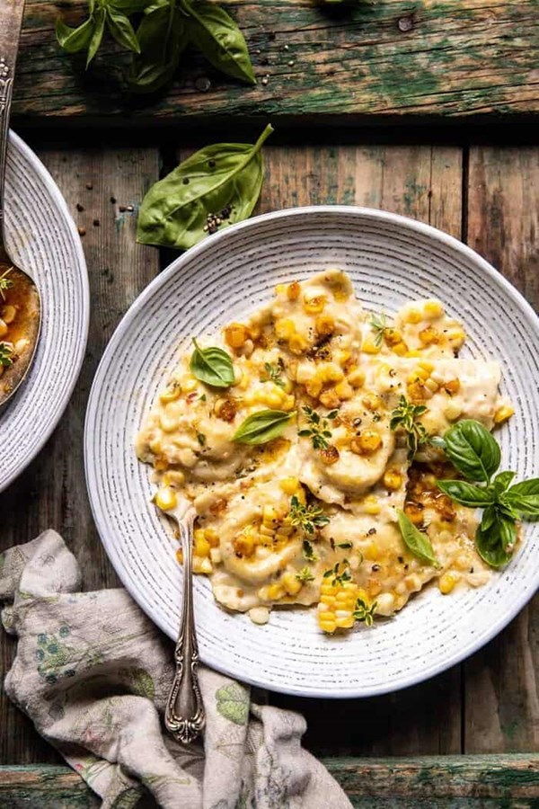 Browned garlic butter creamed corn ravioli (+ homemade cheese ravioli)
