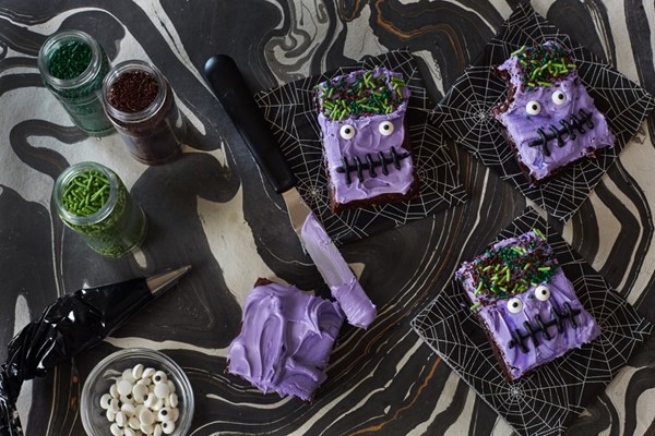 Brownies with Frankenstein frosting