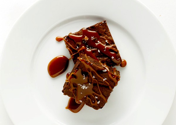 Brownies with salted caramel sauce