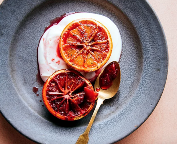 Brûléed blood oranges with yogurt & cardamom