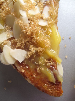 Bruléed (lemon curd) French toast with almonds