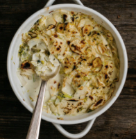 Bruleed turnips and leeks in cream