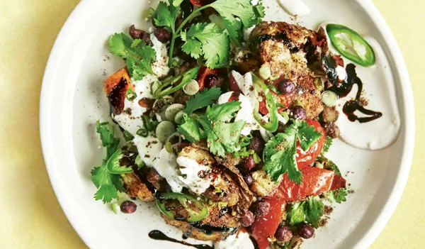 Brunch chaat with pigeon peas and tomatoes