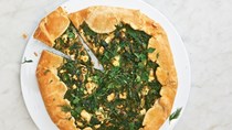 Brunch galette with spring greens, herbs, and feta