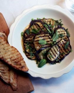 Bruschetta with marinated eggplant and mint
