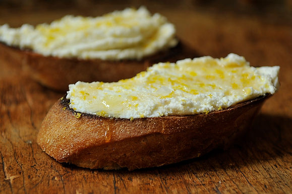 Bruschetta with ricotta, honey and lemon zest
