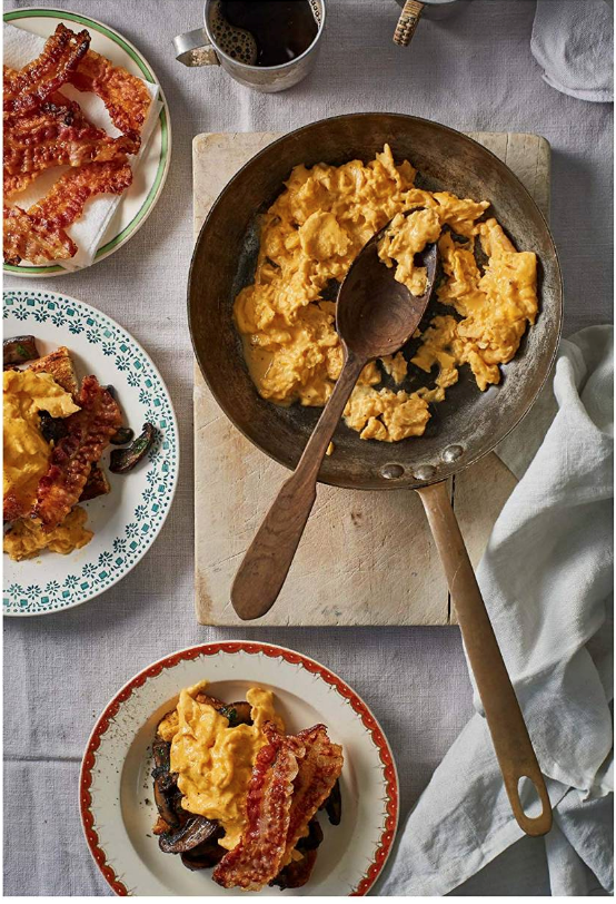 Bruschette with truffle scrambled egg, crispy pancetta and portobello mushrooms