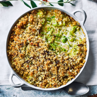 Brussels sprout gratin with anchovy crumb