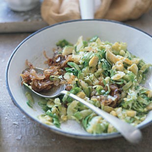 Brussels sprout hash with caramelized shallots
