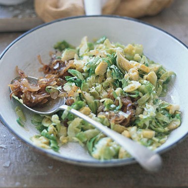 Brussels sprout hash with caramelized shallots