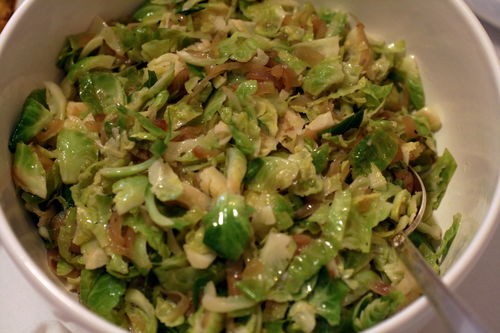 Brussels sprout hash with caramelized shallots (Thanksgiving sides recap)