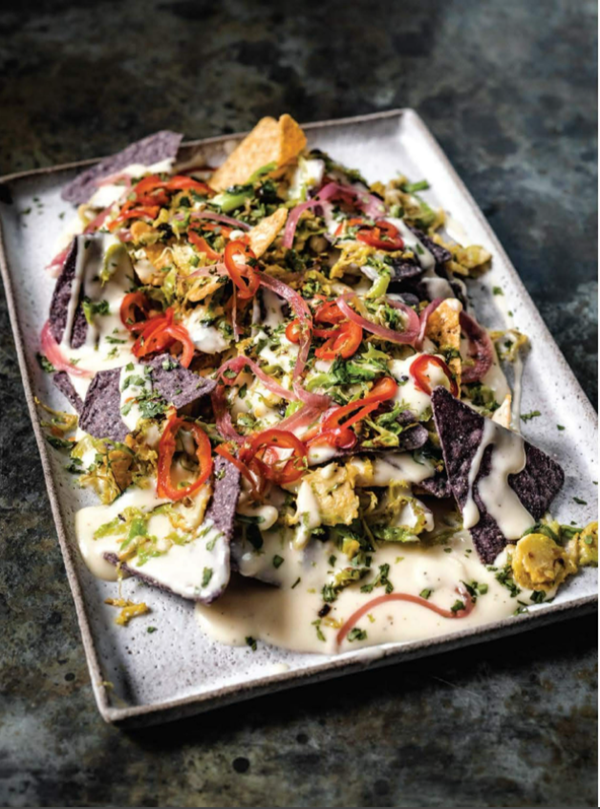 Brussels sprout nachos with pickled chiles
