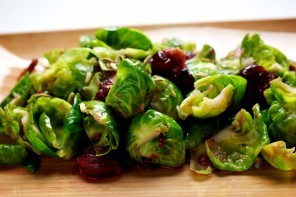 Brussels sprout petals with coriander vinaigrette and pickled cranberries