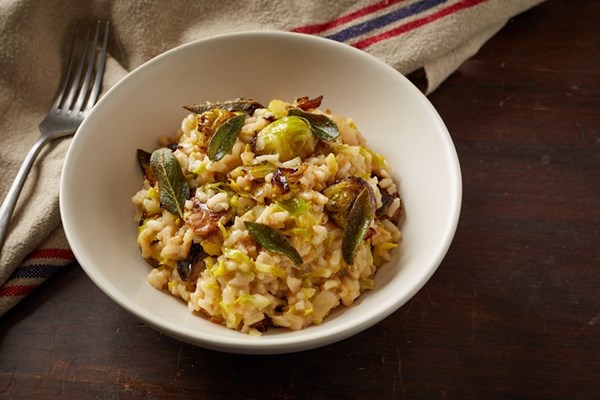 Brussels sprout risotto with crispy sage