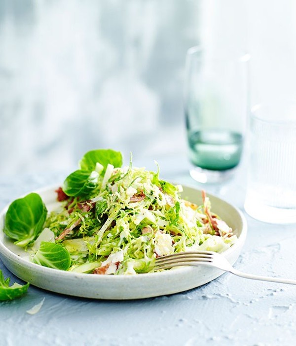 Brussels sprout salad with bacon, apple and buttermilk dressing