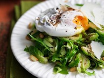 Brussels sprout salad with poached eggs