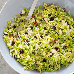 Brussels sprout salad with smoked Gouda, pecans, and dried cherries