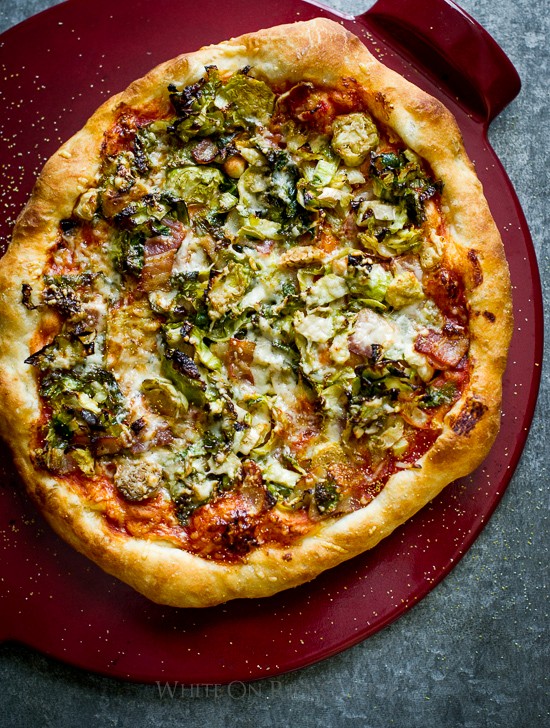 Brussels sprouts and bacon pizza