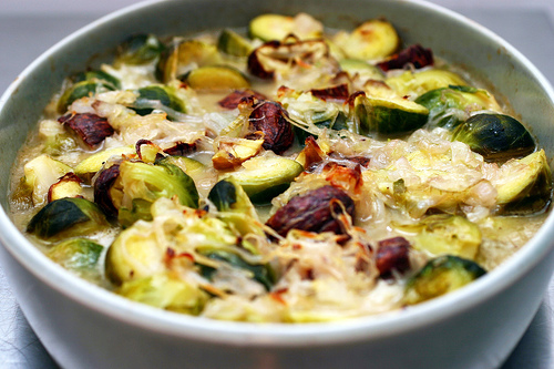 Brussels sprouts and chestnuts in brown butter