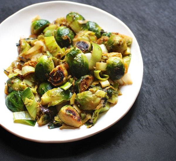 Brussels sprouts and leeks with lime-ginger butter