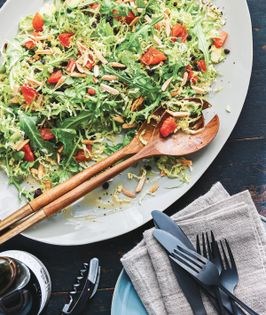 Brussels sprouts, arugula, and dried apricot salad