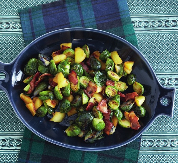 Brussels sprouts, bacon, and apples