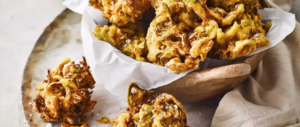 Brussels sprouts bhajis with raita