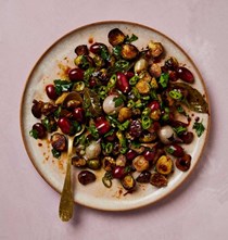 Brussels sprouts, chestnuts and grapes