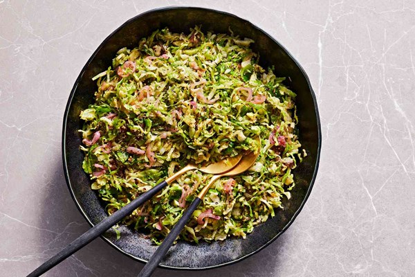 Brussels sprouts hash with glazed shallots