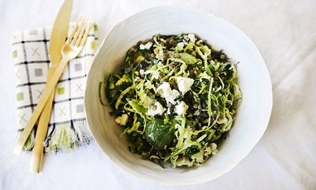 Brussels sprouts in a winter vegetable slaw
