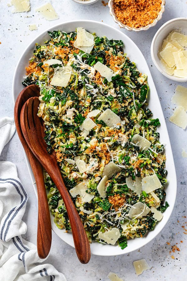 Brussels sprouts kale Caesar salad