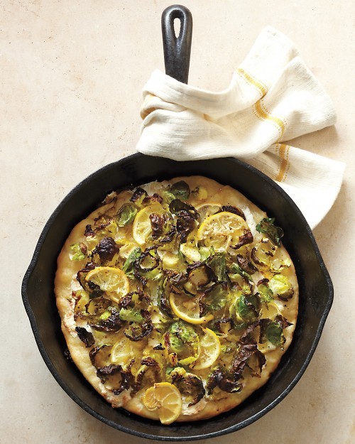 Brussels sprouts-lemon pizza