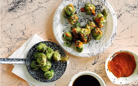 Brussels sprouts okonomiyaki style (with chilli aioli)