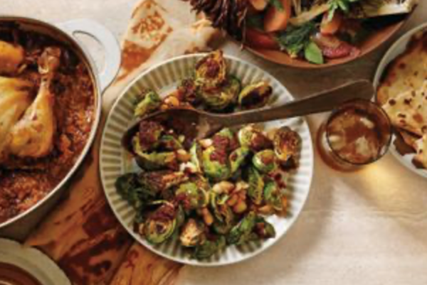 Brussels sprouts, pilpelchuma and macadamias