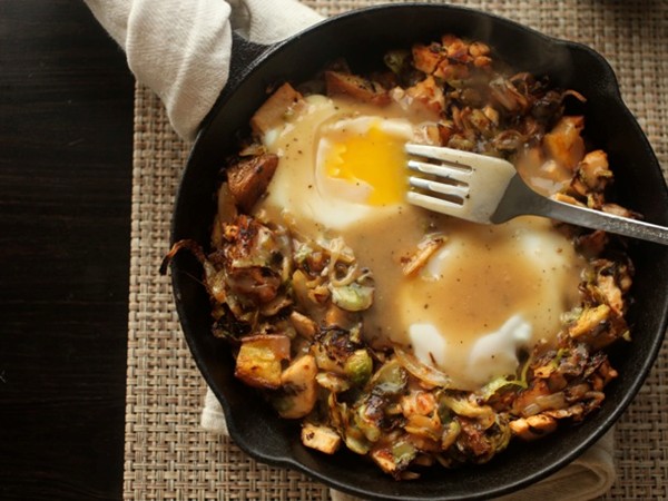 Brussels sprouts, potatoes, and turkey hash 